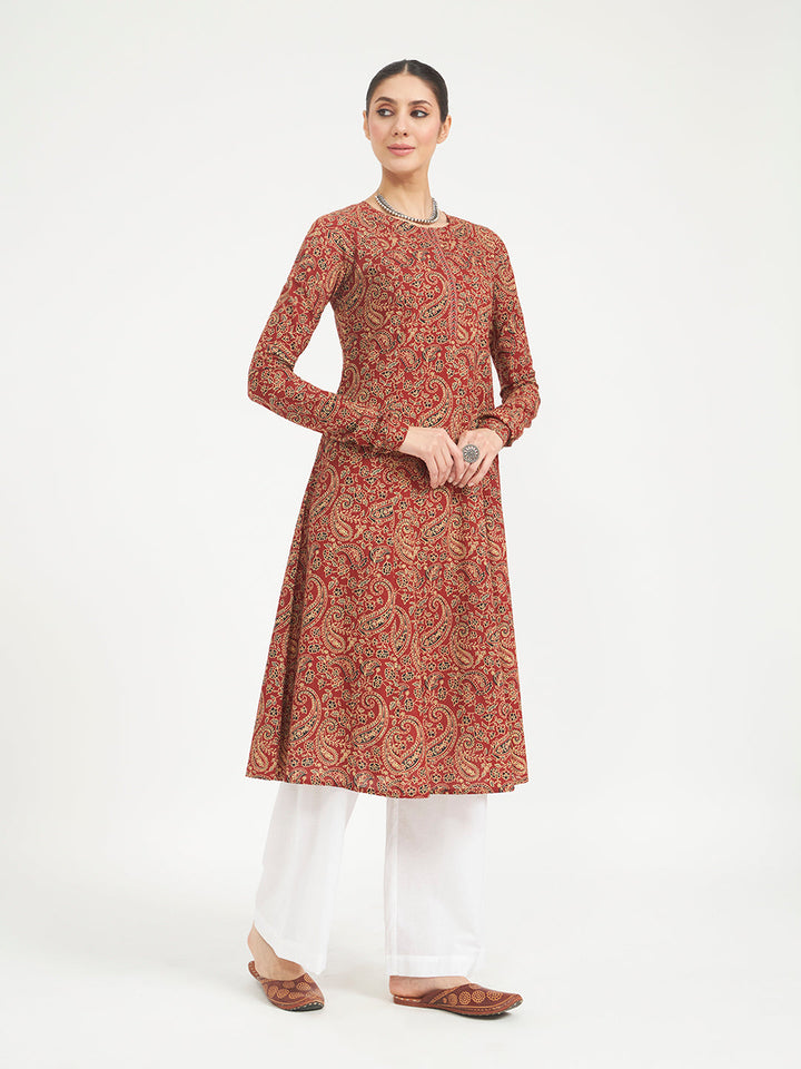 Maroon Paisley Printed Pure Cotton Anarkali Kurta