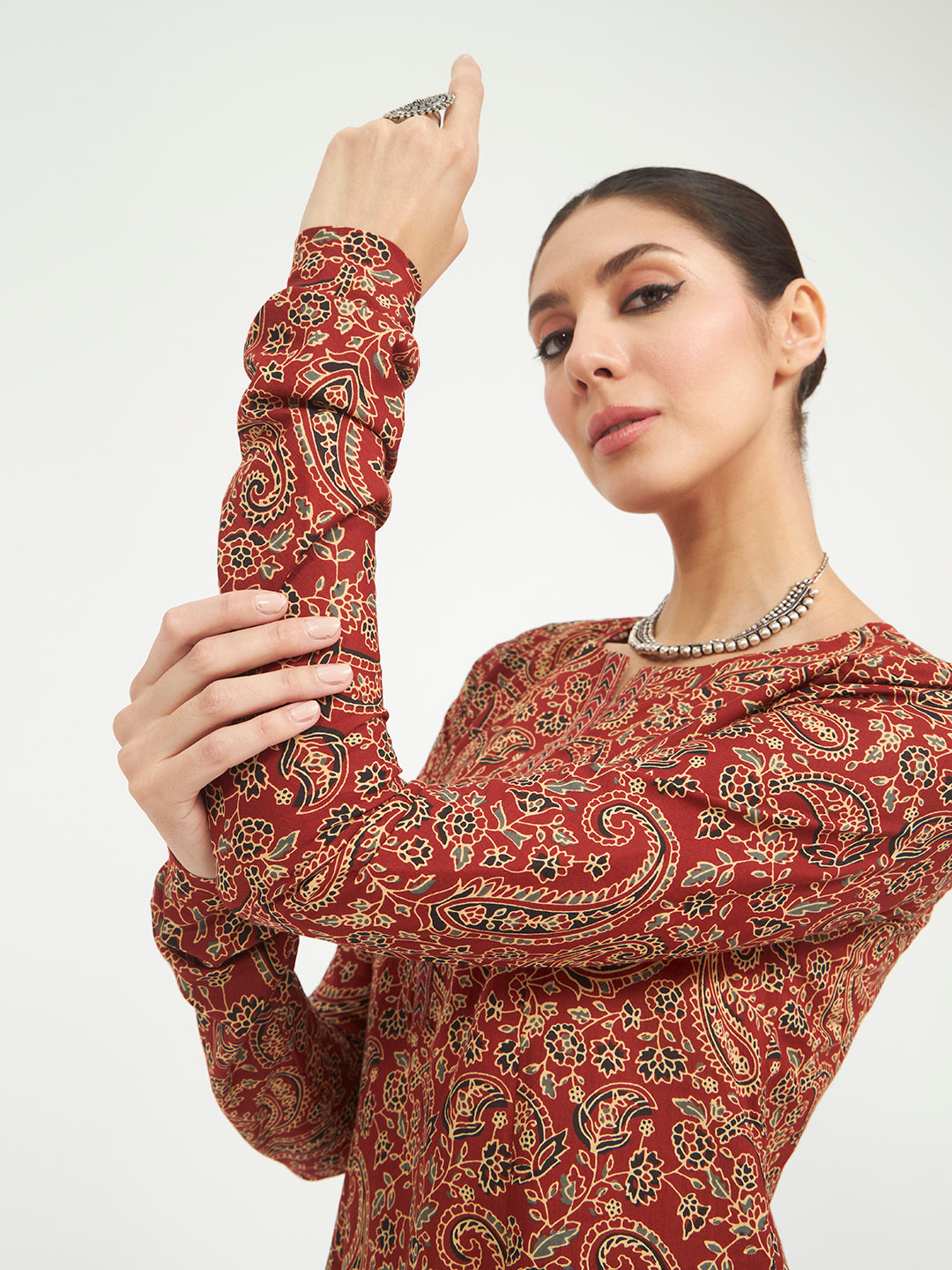 Maroon Paisley Printed Pure Cotton Anarkali Kurta