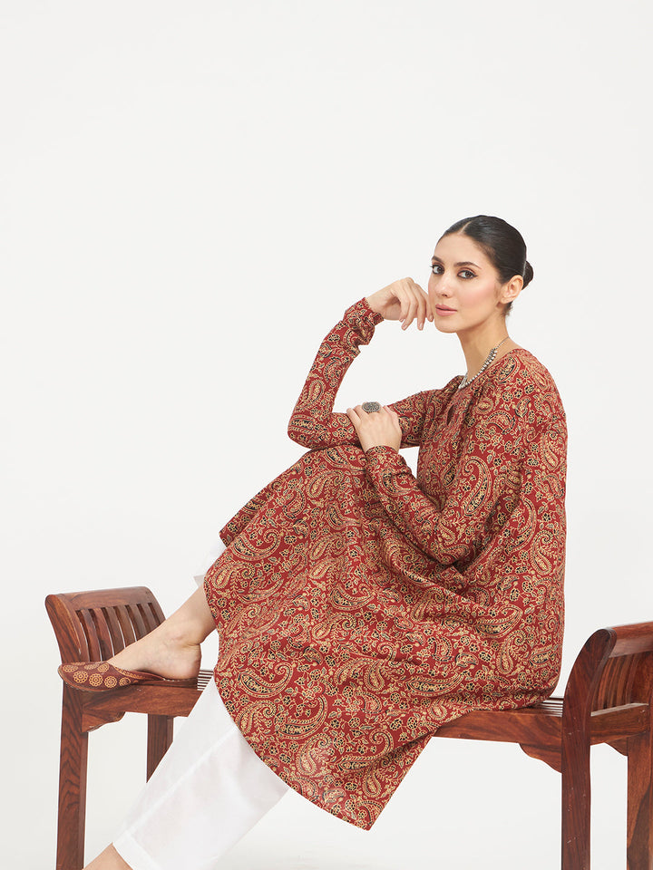 Maroon Paisley Printed Pure Cotton Anarkali Kurta