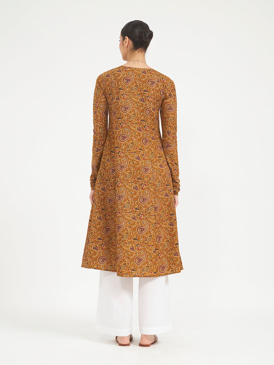 Mustard Paisley Printed Pure Cotton Anarkali Kurta