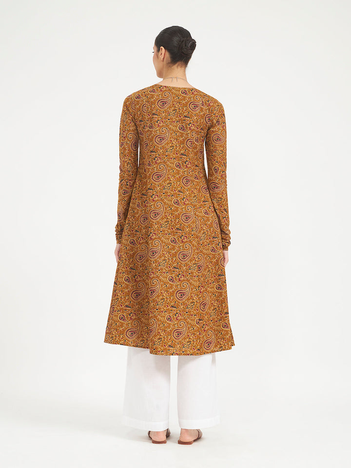 Mustard Paisley Printed Pure Cotton Anarkali Kurta