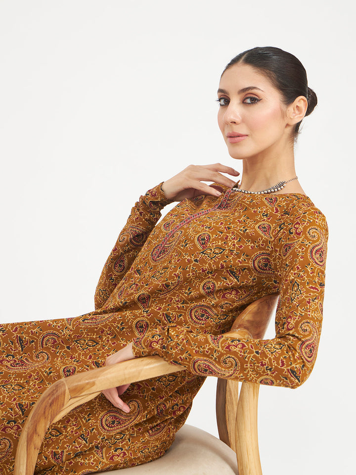 Mustard Paisley Printed Pure Cotton Anarkali Kurta