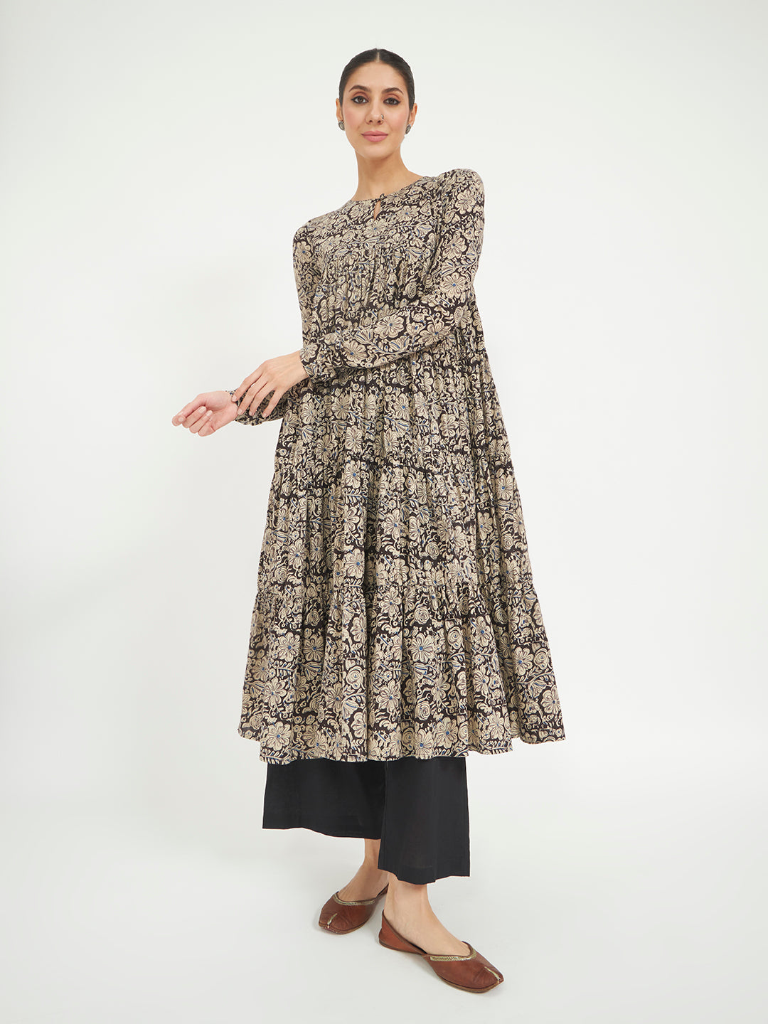 Black Paisley Printed Pure Cotton Anarkali Kurta