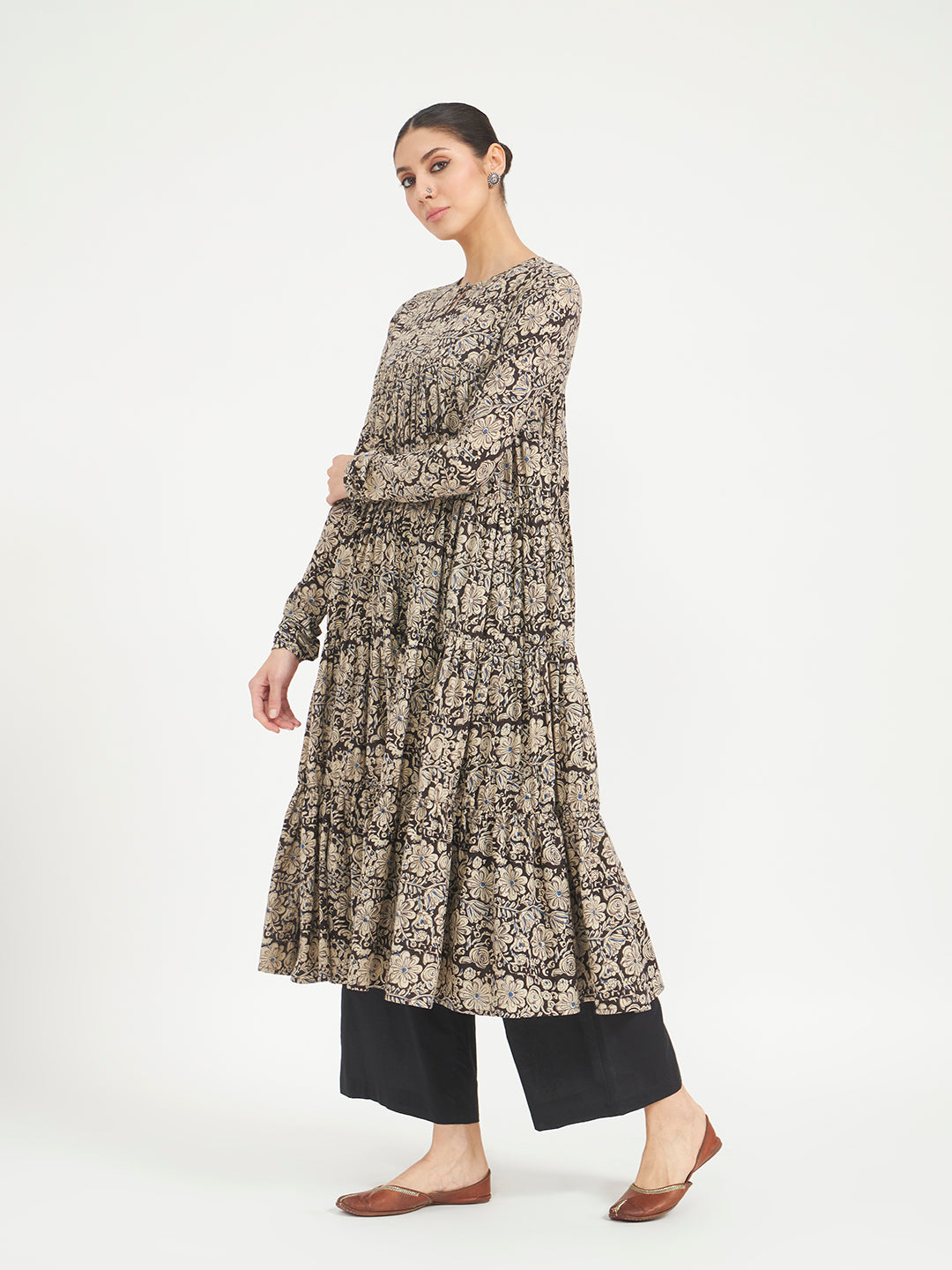 Black Paisley Printed Pure Cotton Anarkali Kurta