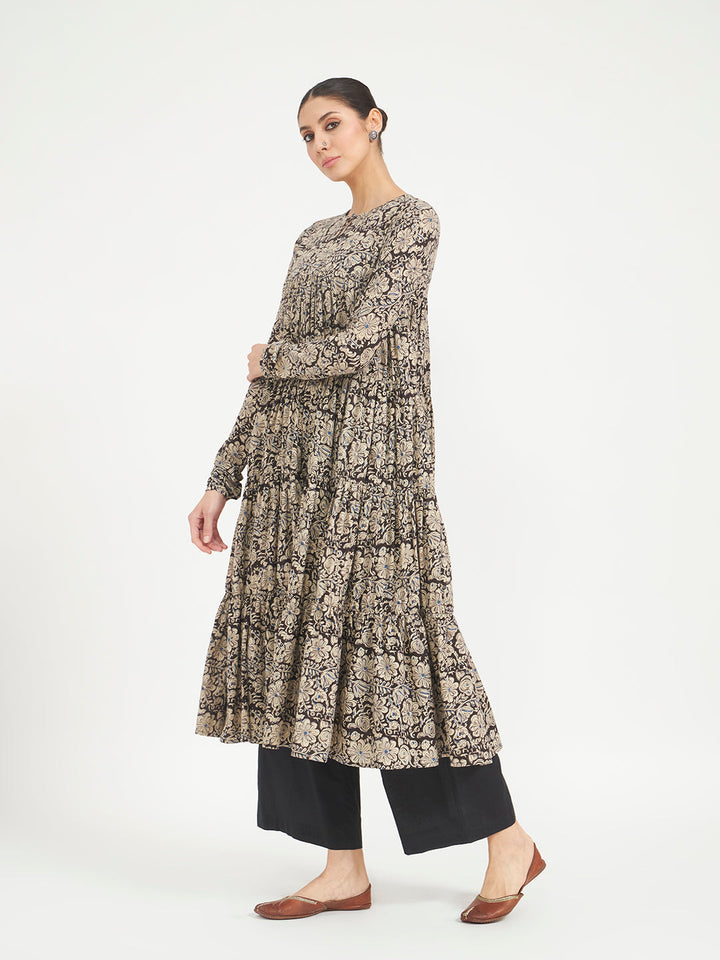 Black Paisley Printed Pure Cotton Anarkali Kurta
