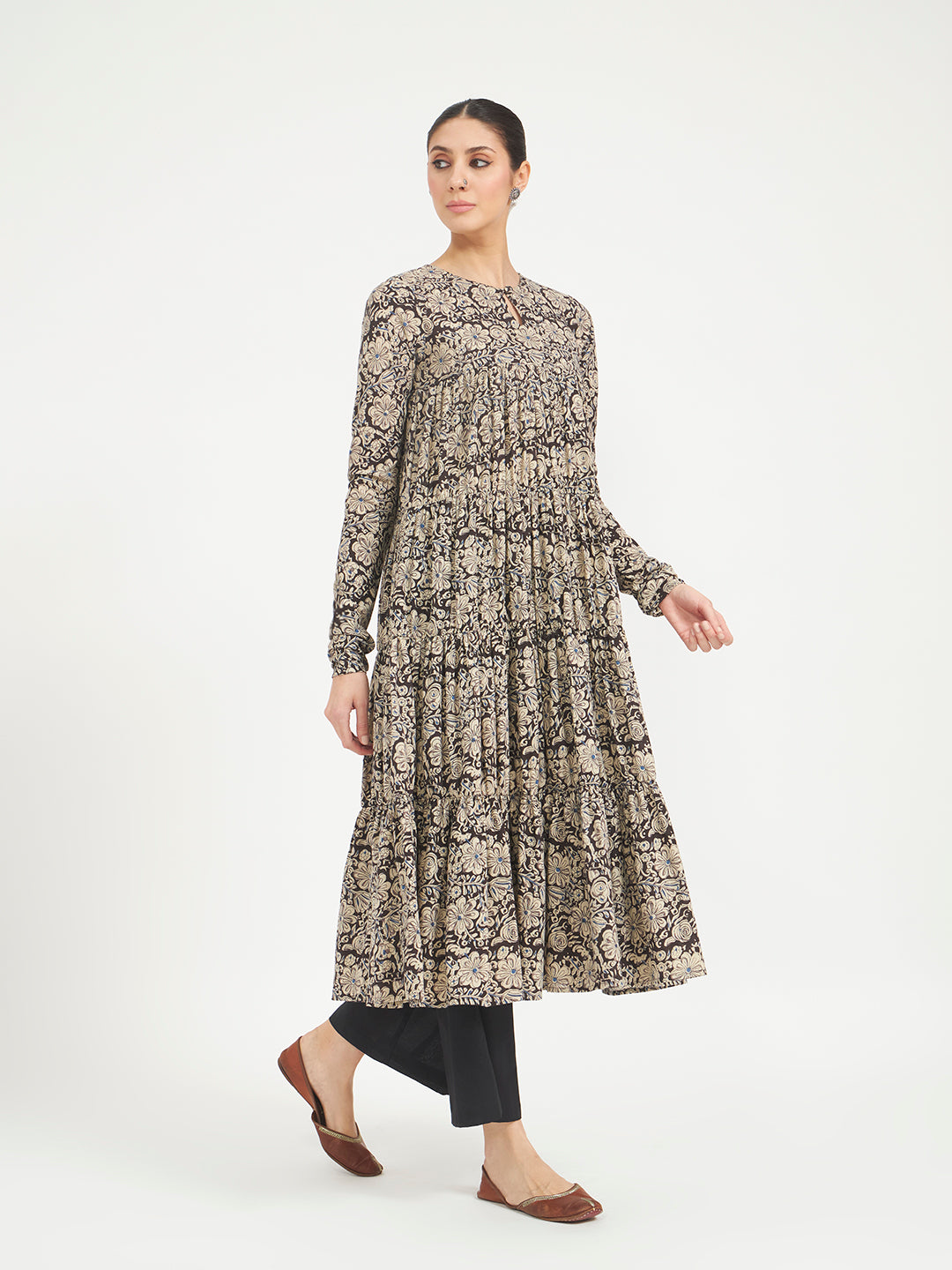 Black Paisley Printed Pure Cotton Anarkali Kurta