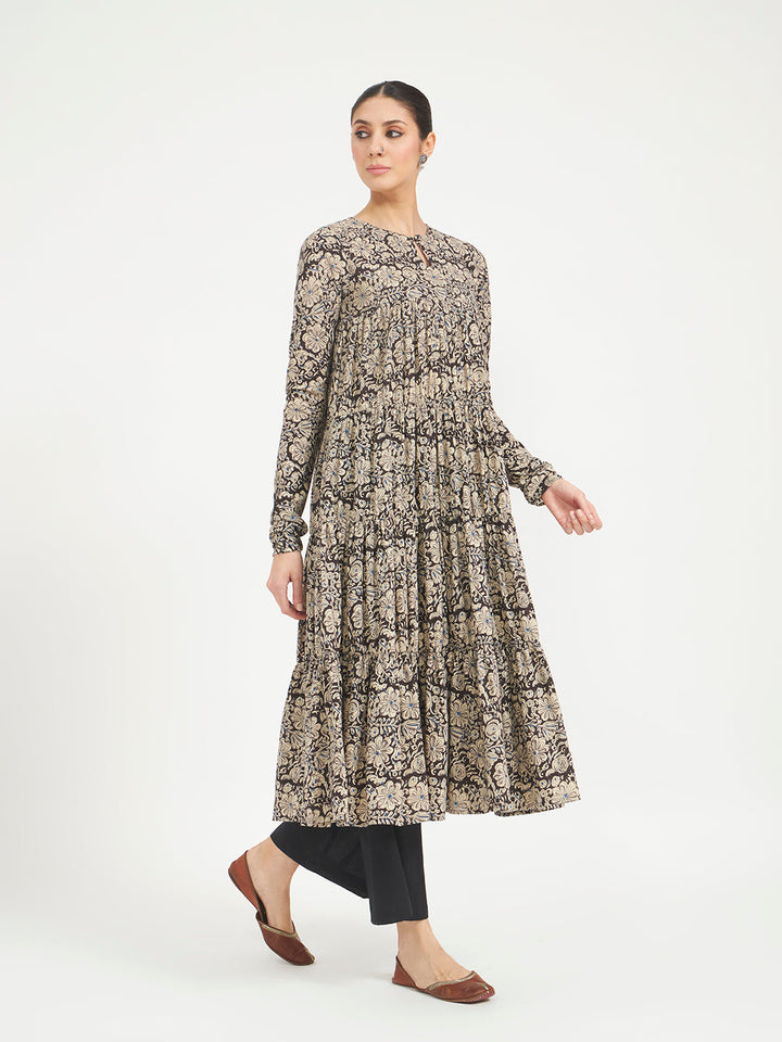 Black Paisley Printed Pure Cotton Anarkali Kurta