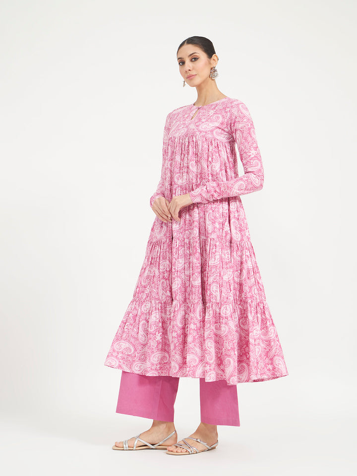 Pink Paisley Printed Pure Cotton Anarkali Kurta