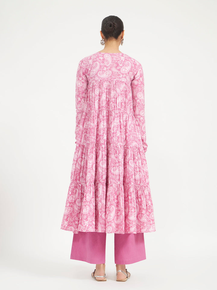 Pink Paisley Printed Pure Cotton Anarkali Kurta