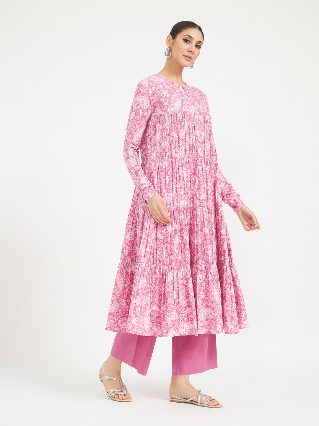 Pink Paisley Printed Pure Cotton Anarkali Kurta