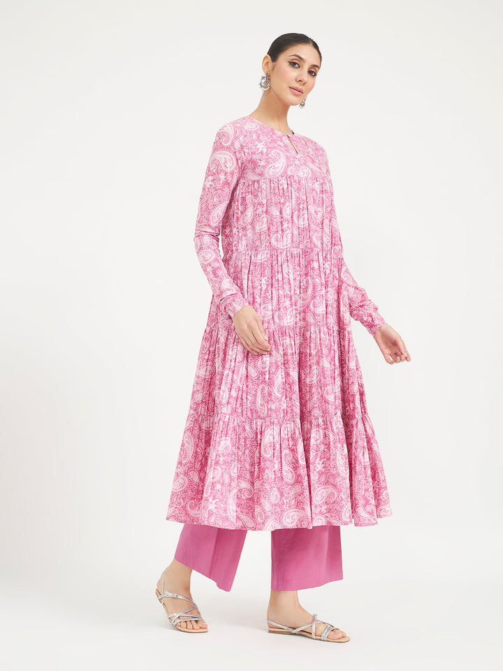 Pink Paisley Printed Pure Cotton Anarkali Kurta