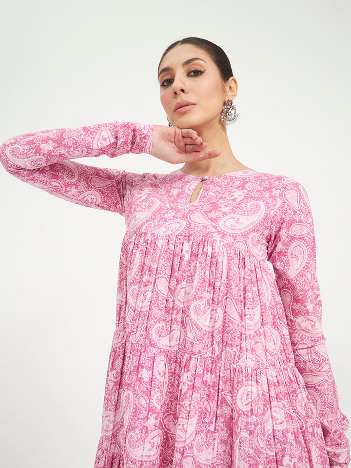 Pink Paisley Printed Pure Cotton Anarkali Kurta