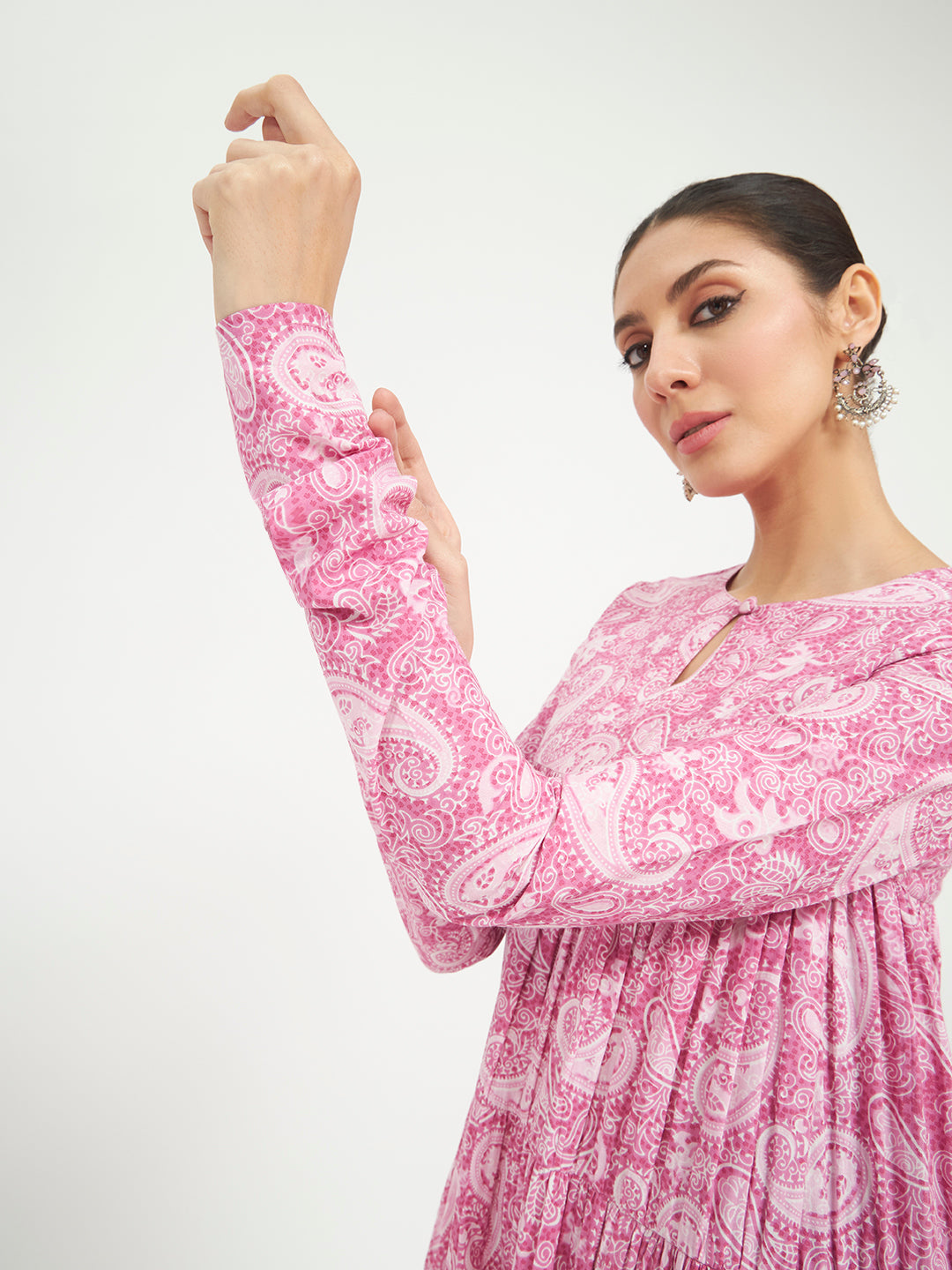 Pink Paisley Printed Pure Cotton Anarkali Kurta