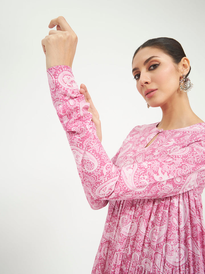 Pink Paisley Printed Pure Cotton Anarkali Kurta