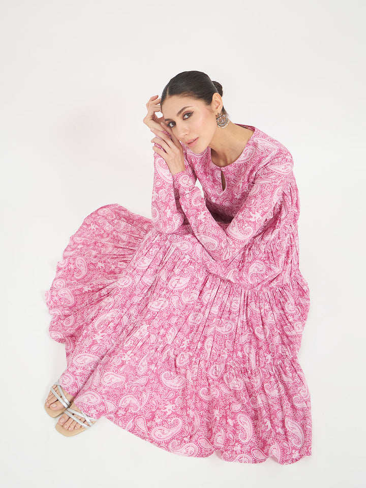 Black Paisley Printed Pure Cotton Anarkali Kurta