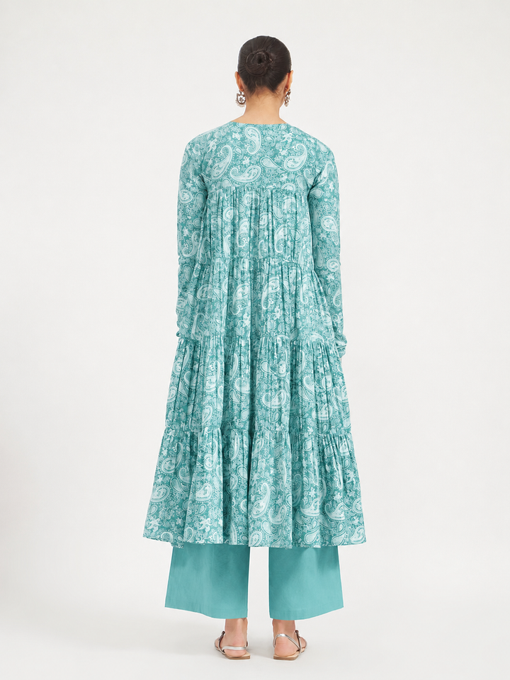 Firozi Paisley Printed Pure Cotton Anarkali Kurta