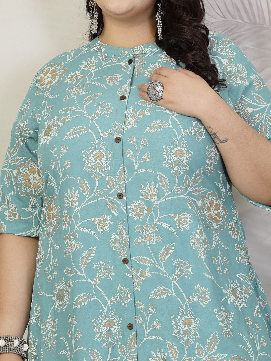 Aqua-Blue-Rayon-Floral-Print-A-Line-Kurta-Only