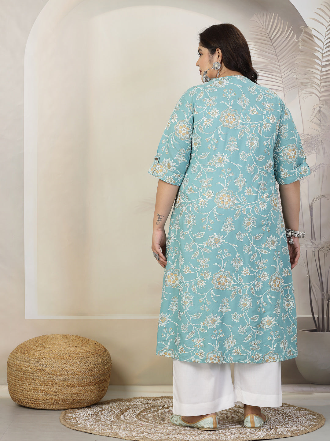 Aqua-Blue-Rayon-Floral-Print-A-Line-Kurta-Only