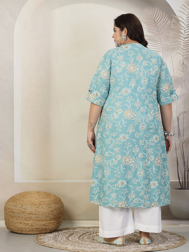 Aqua-Blue-Rayon-Floral-Print-A-Line-Kurta-Only