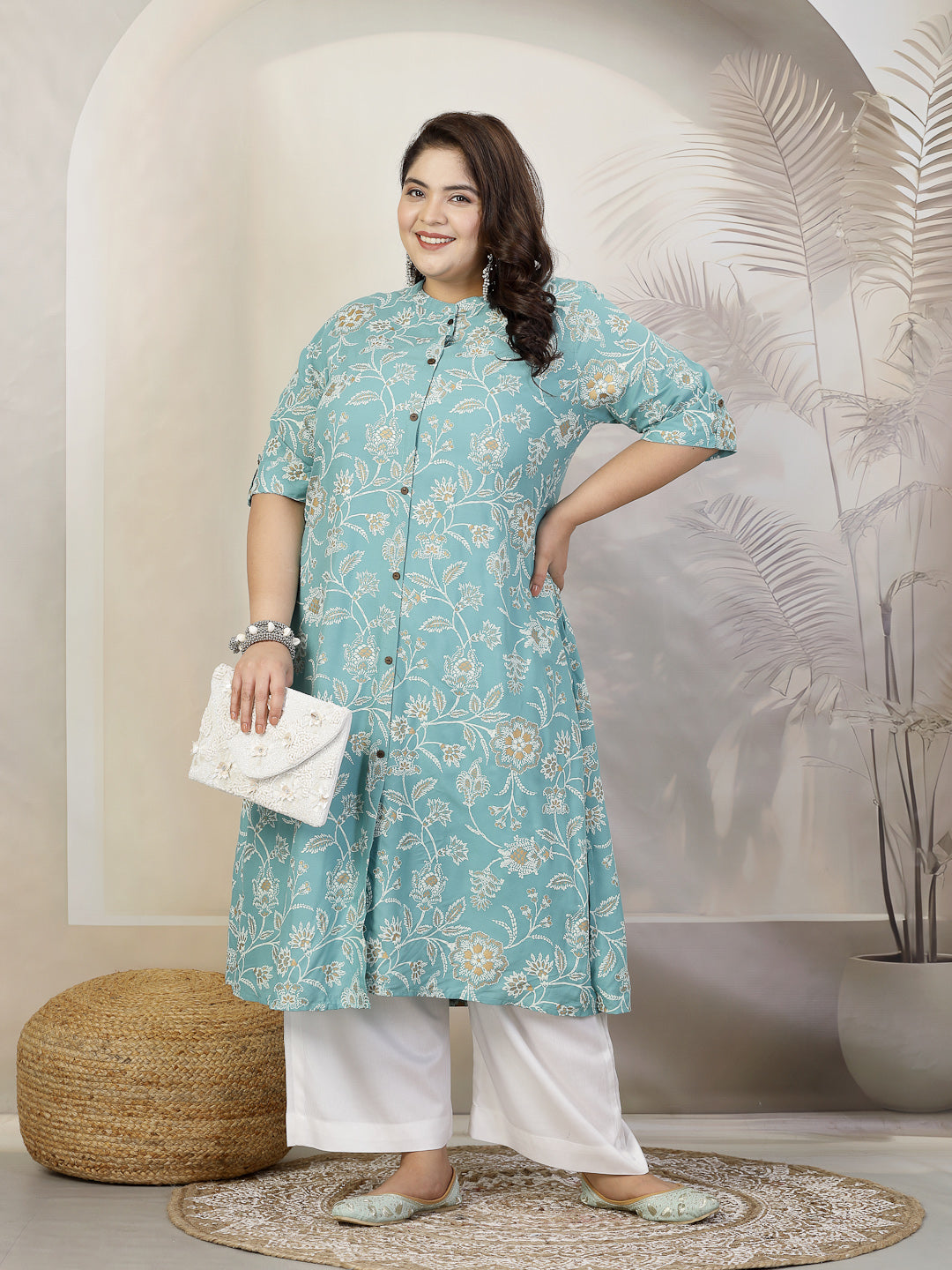 Aqua-Blue-Rayon-Floral-Print-A-Line-Kurta-Only
