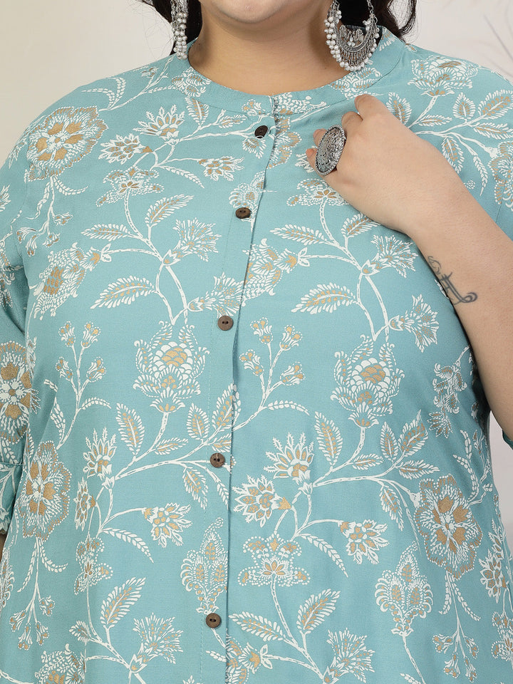 Aqua-Blue-Rayon-Floral-Print-A-Line-Kurta-Only