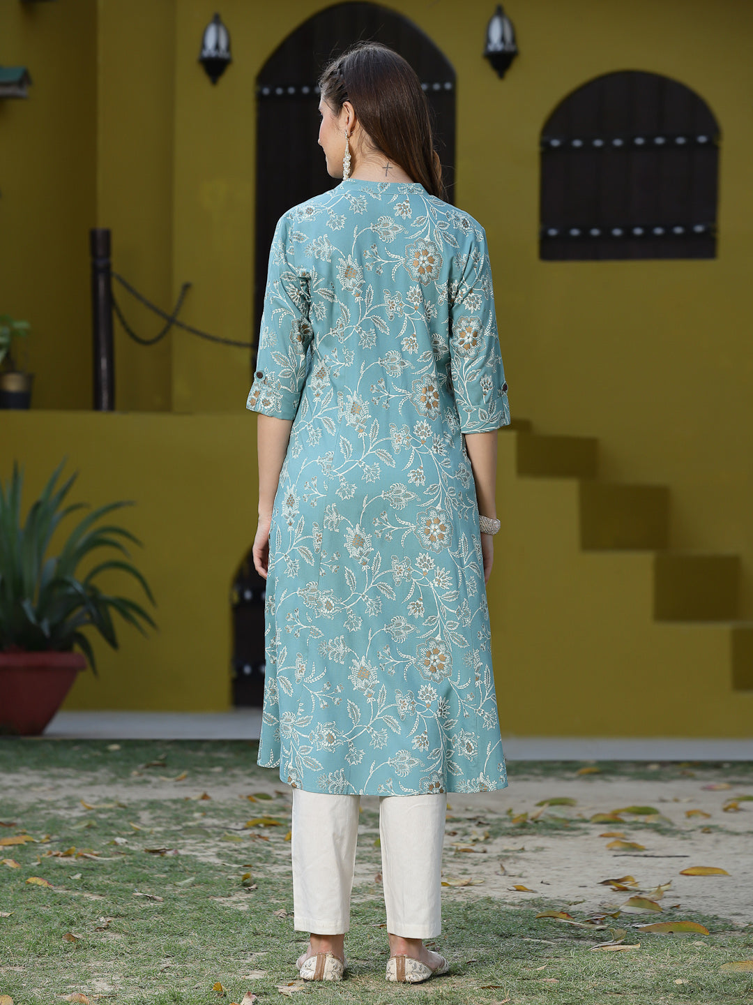 Aqua-Blue-Rayon-Floral-Print-A-Line-Kurta-Only