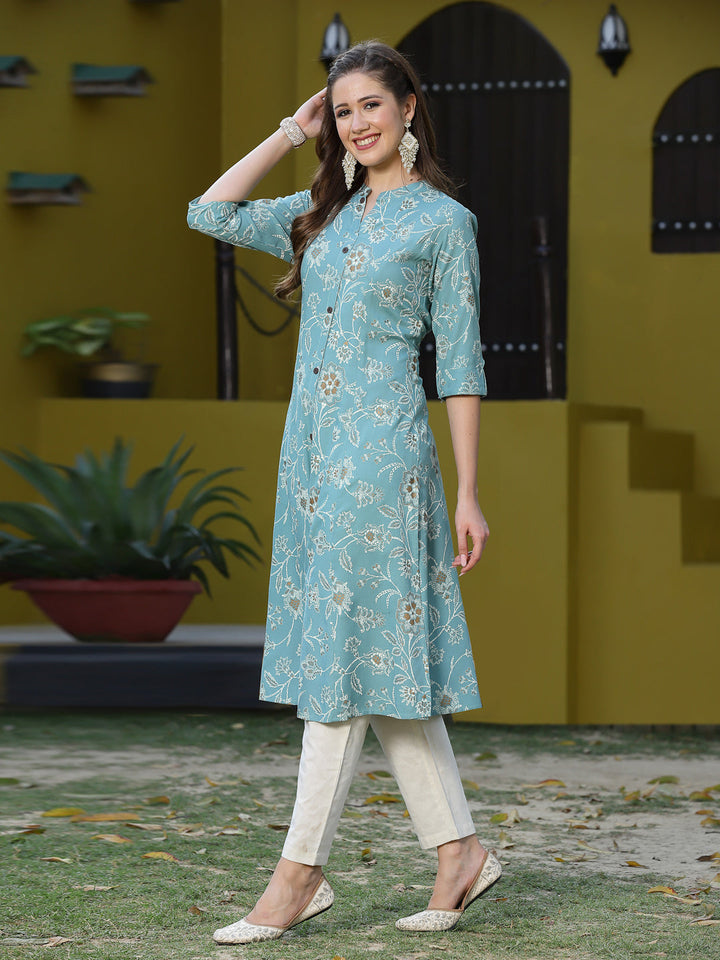 Aqua-Blue-Rayon-Floral-Print-A-Line-Kurta-Only