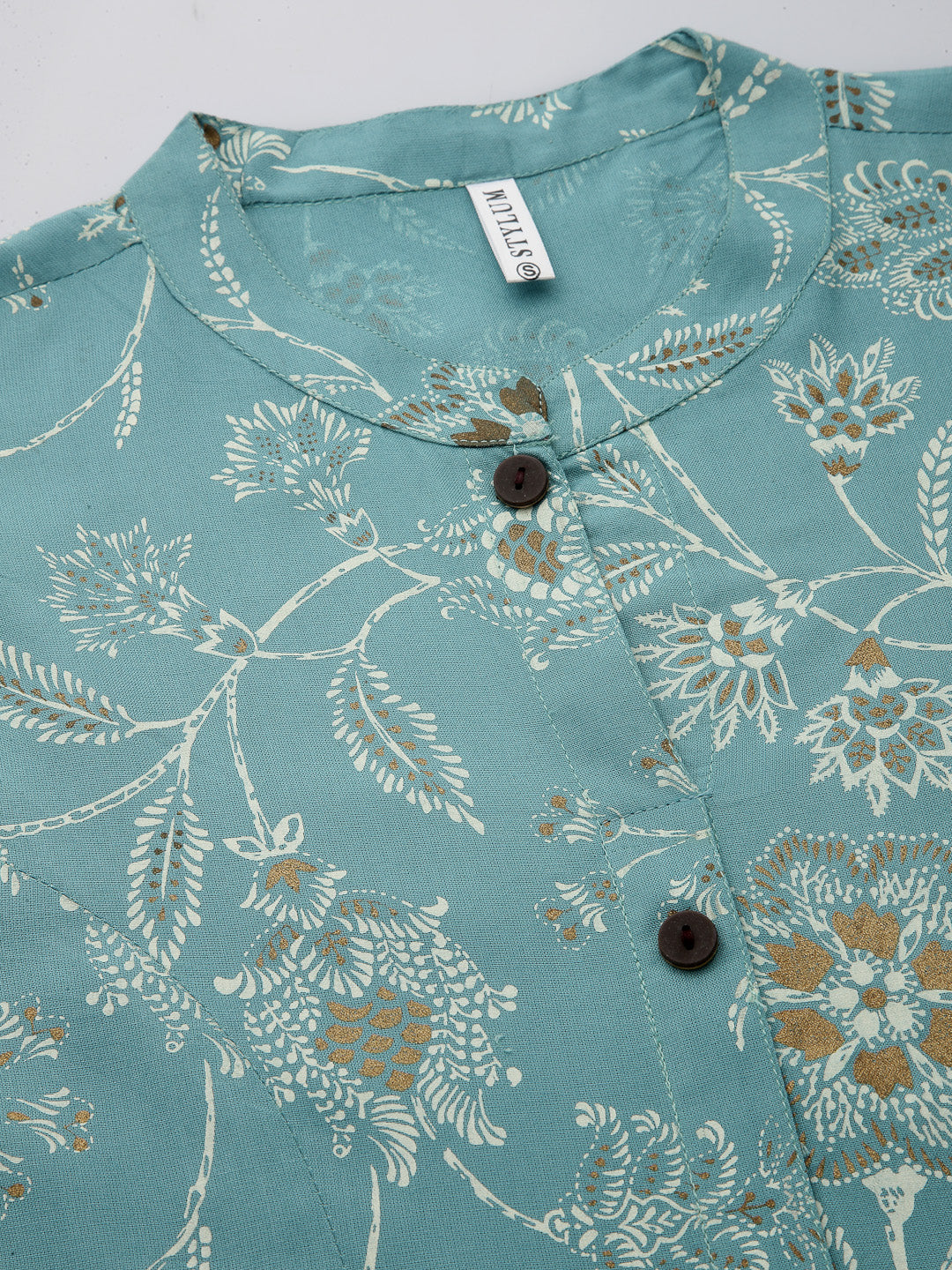 Aqua-Blue-Rayon-Floral-Print-A-Line-Kurta-Only