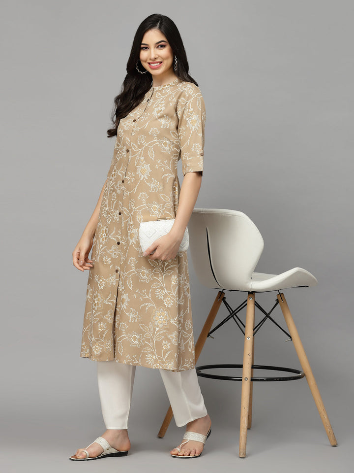 Beige-Rayon-Floral-Print-A-Line-Kurta-Only