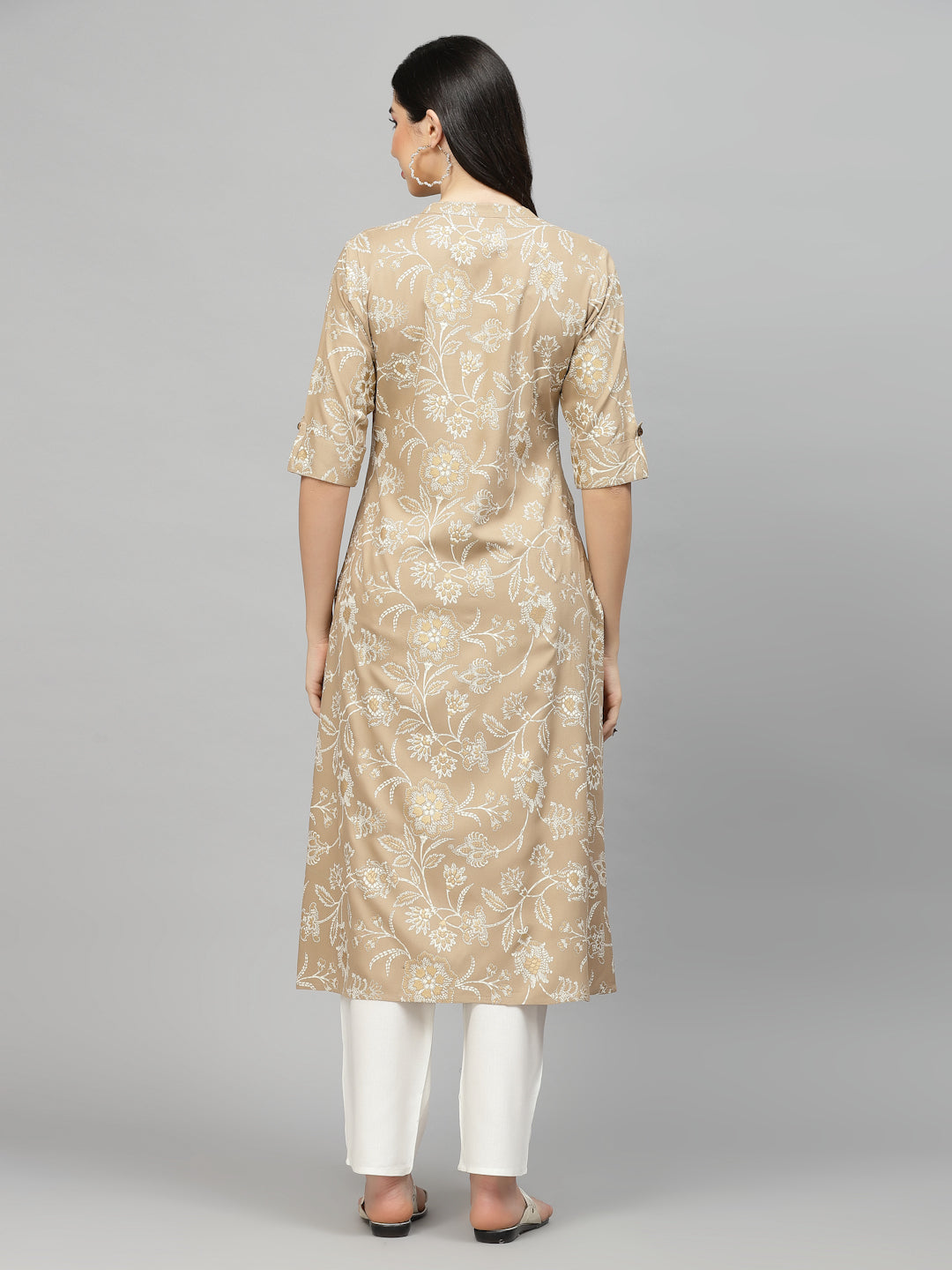 Beige-Rayon-Floral-Print-A-Line-Kurta-Only