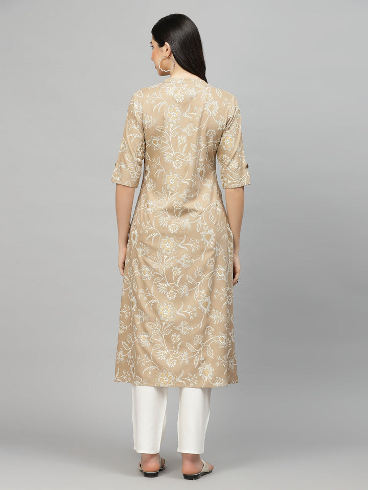 Beige-Rayon-Floral-Print-A-Line-Kurta-Only