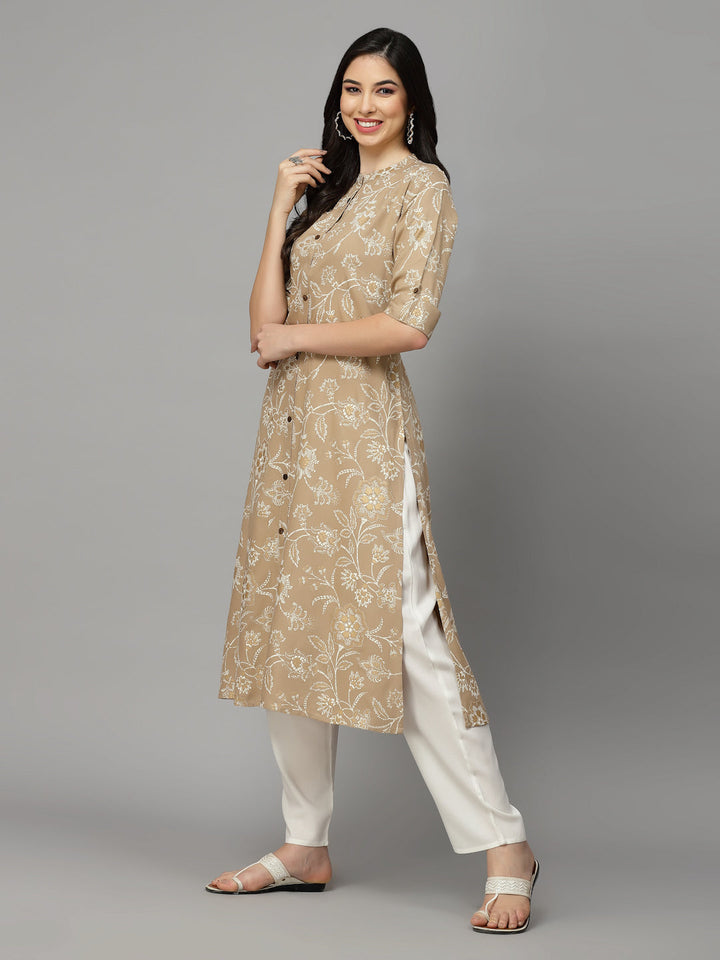 Beige-Rayon-Floral-Print-A-Line-Kurta-Only