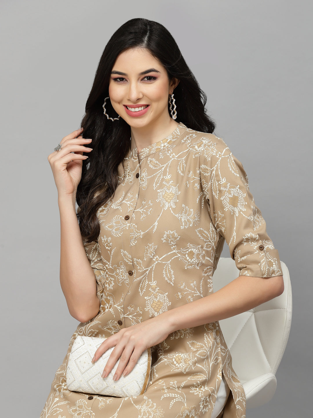 Beige-Rayon-Floral-Print-A-Line-Kurta-Only