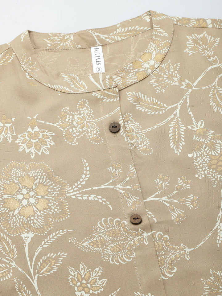 Beige-Rayon-Floral-Print-A-Line-Kurta-Only