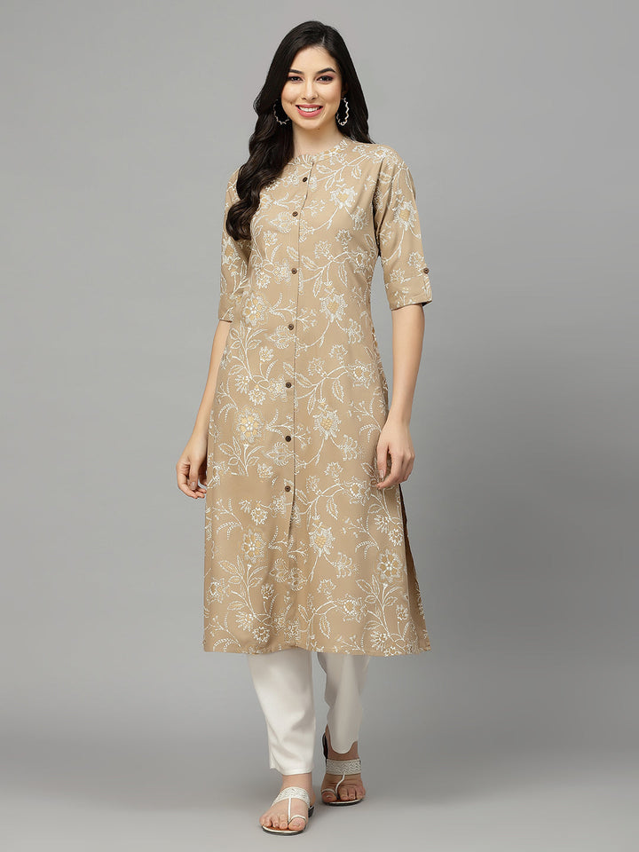 Beige-Rayon-Floral-Print-A-Line-Kurta-Only