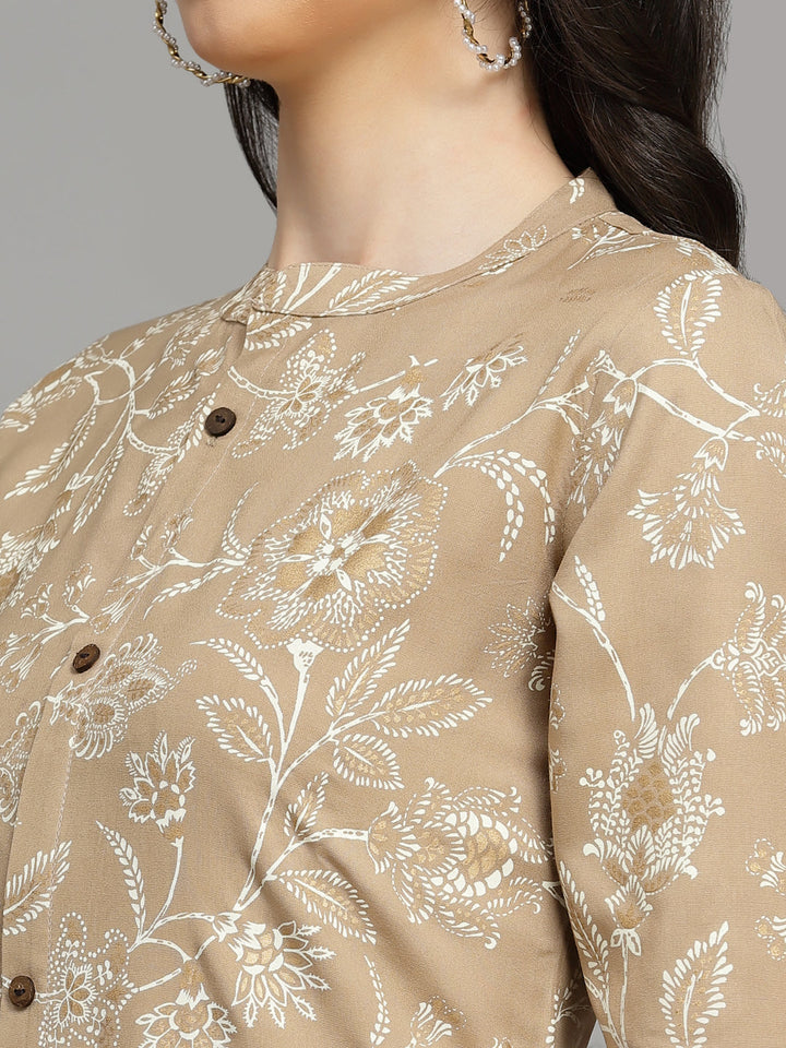 Beige-Rayon-Floral-Print-A-Line-Kurta-Only