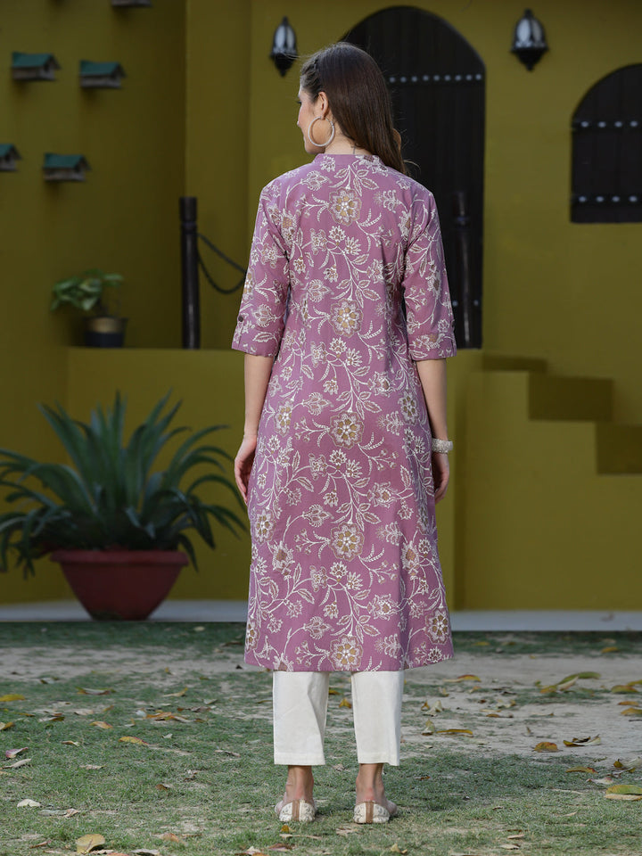 Mauve-Rayon-Floral-Print-A-Line-Kurta-Only