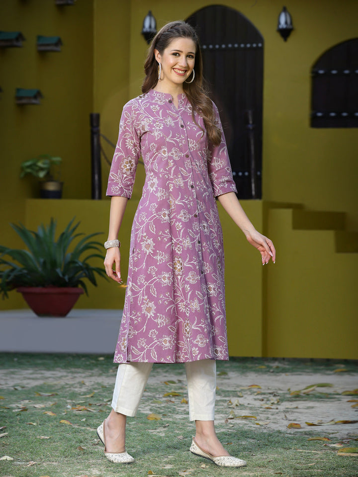 Mauve-Rayon-Floral-Print-A-Line-Kurta-Only