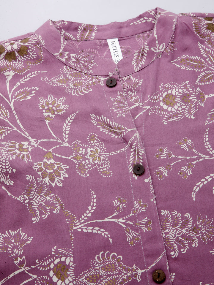 Mauve-Rayon-Floral-Print-A-Line-Kurta-Only