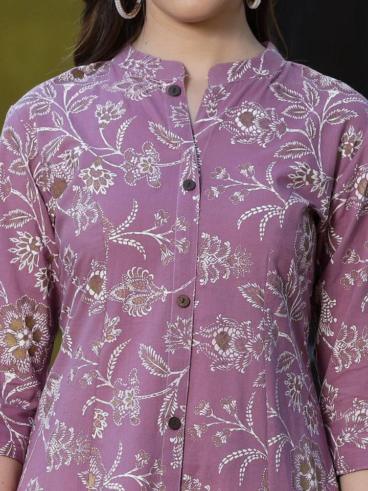 Mauve-Rayon-Floral-Print-A-Line-Kurta-Only