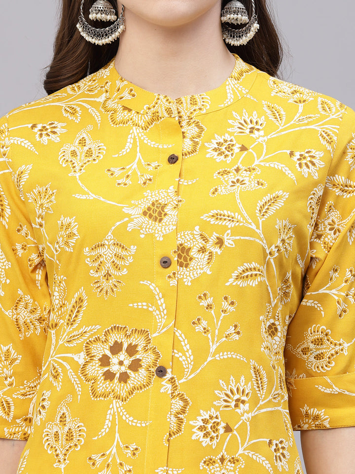 Mustard-Cotton-Floral-Rayon-Print-A-Line-Kurta-Only