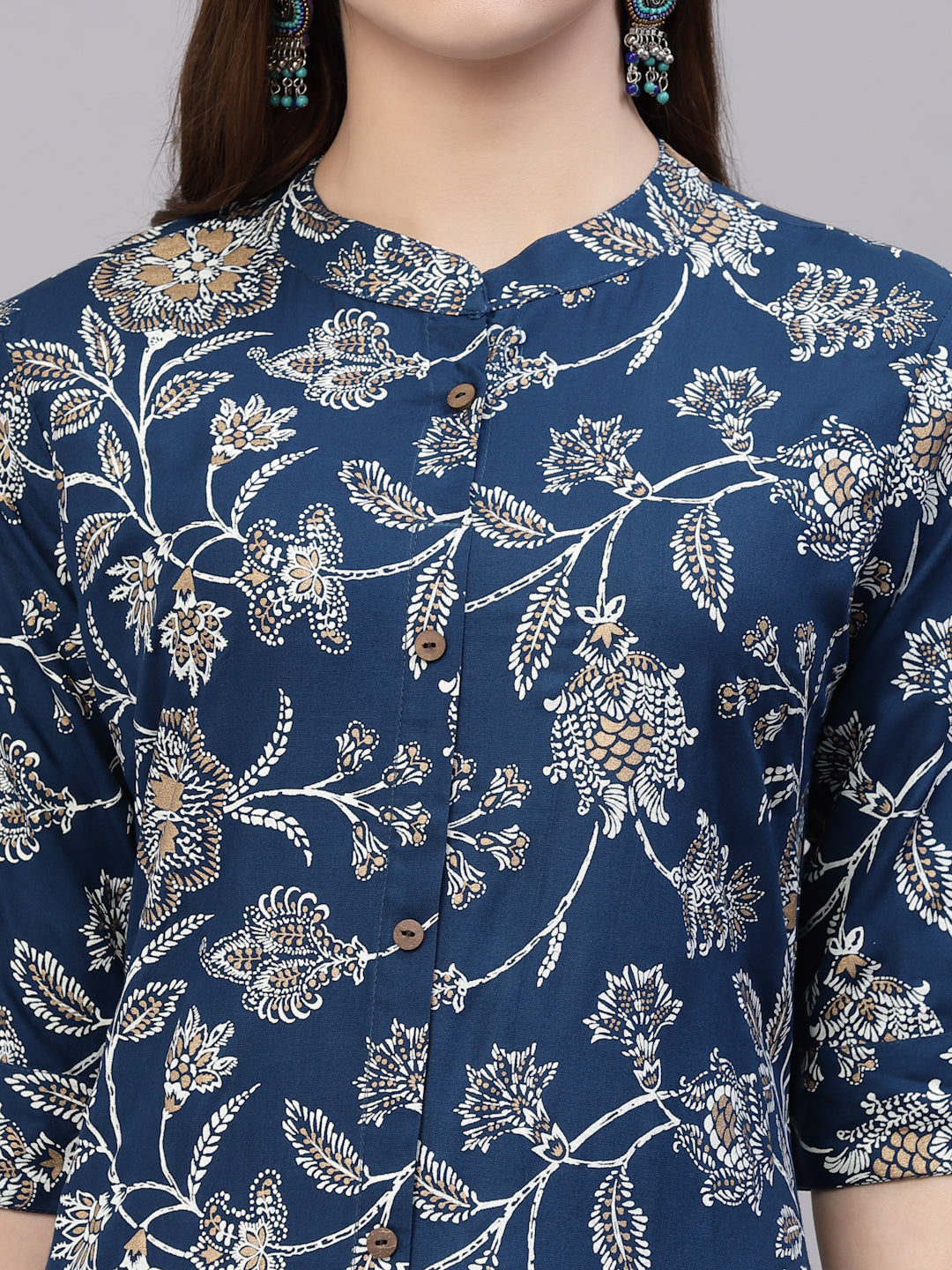 Teal-Blue-Cotton-Floral-Rayon-Print-A-Line-Kurta-Only