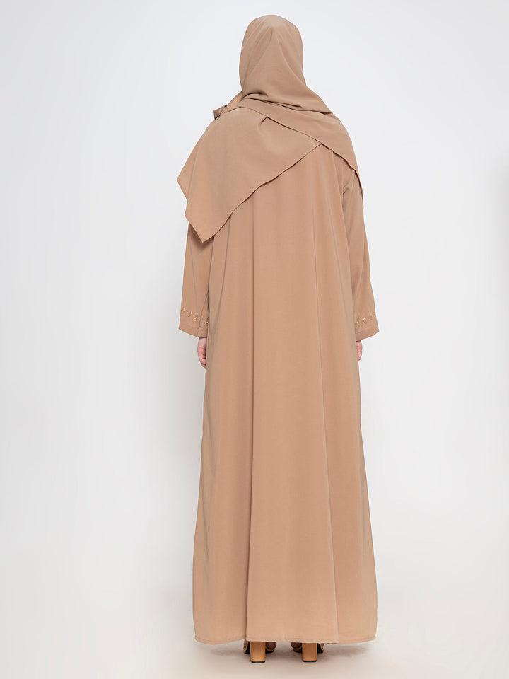 Fawn-100%-Polyester-Embroidered-Abaya-With-Scarf