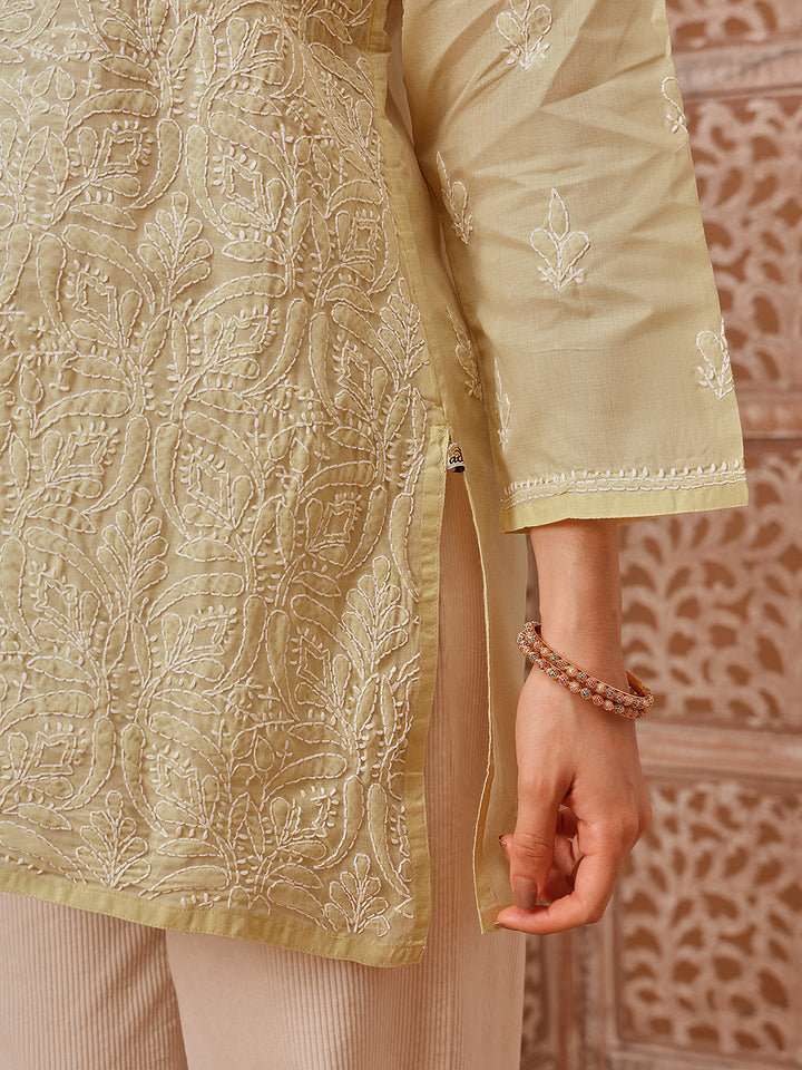 Fawn-&-White-Cotton-Lucknowi-Chikankari-Tunic-Only
