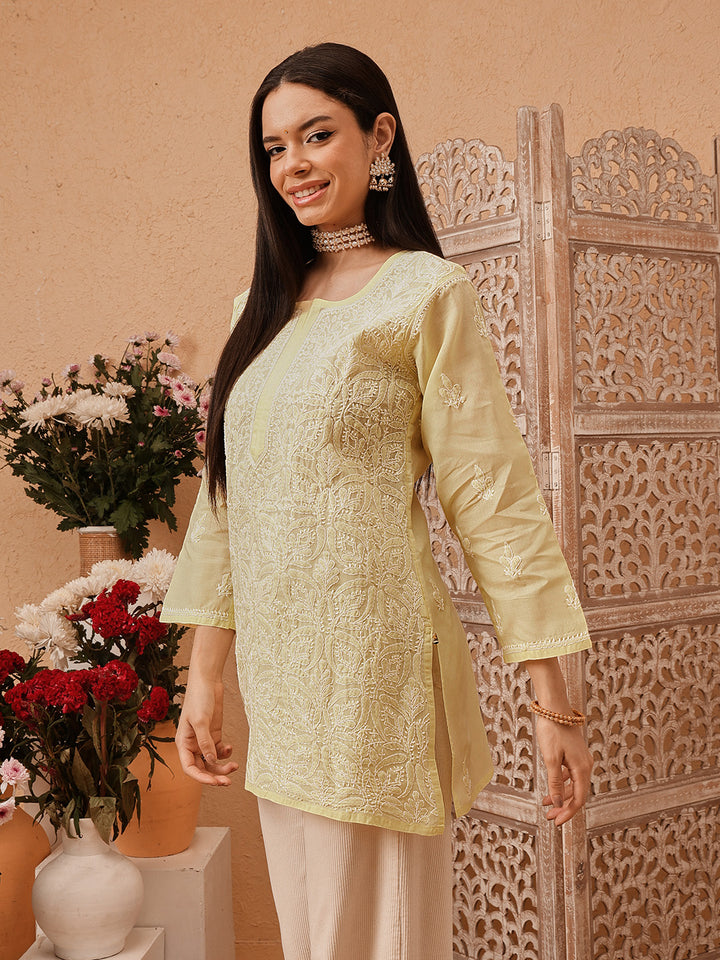 Fawn-&-White-Cotton-Lucknowi-Chikankari-Tunic-Only