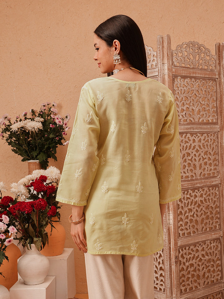 Fawn-&-White-Cotton-Lucknowi-Chikankari-Tunic-Only