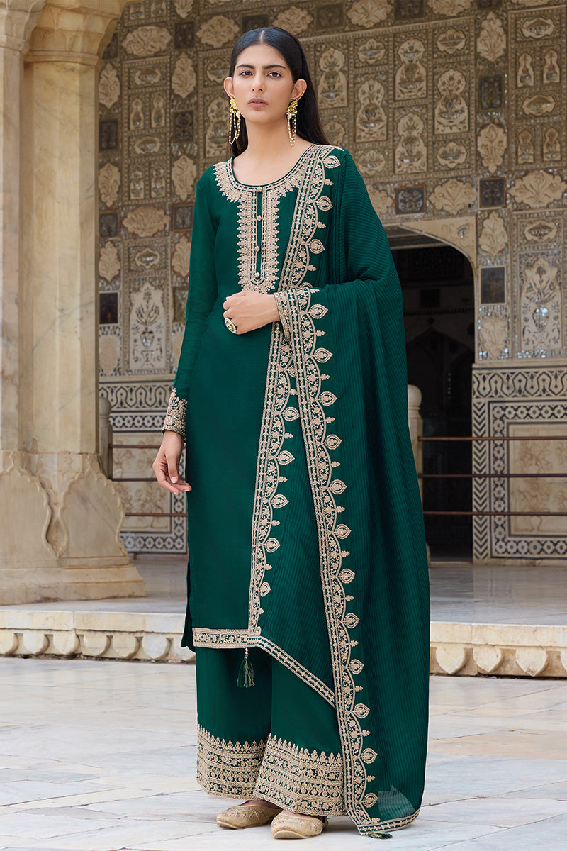 Green-Silk-Blend-Solid-Embroidered-Straight-Kurta-Set