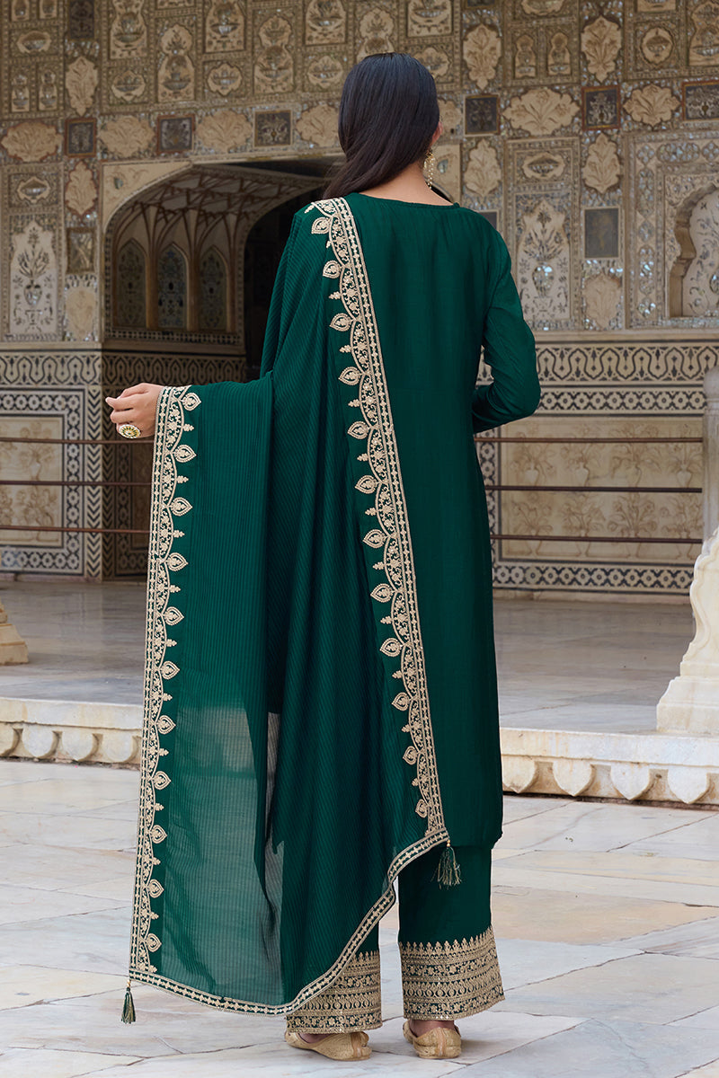 Green-Silk-Blend-Solid-Embroidered-Straight-Kurta-Set