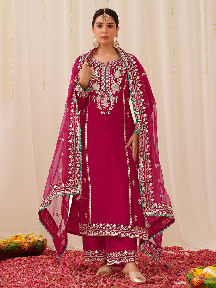 ZERESOUQ-Deep-Pink-Silk-Blend-Solid-Yoke-Design-3-Piece-Kurta-Set
