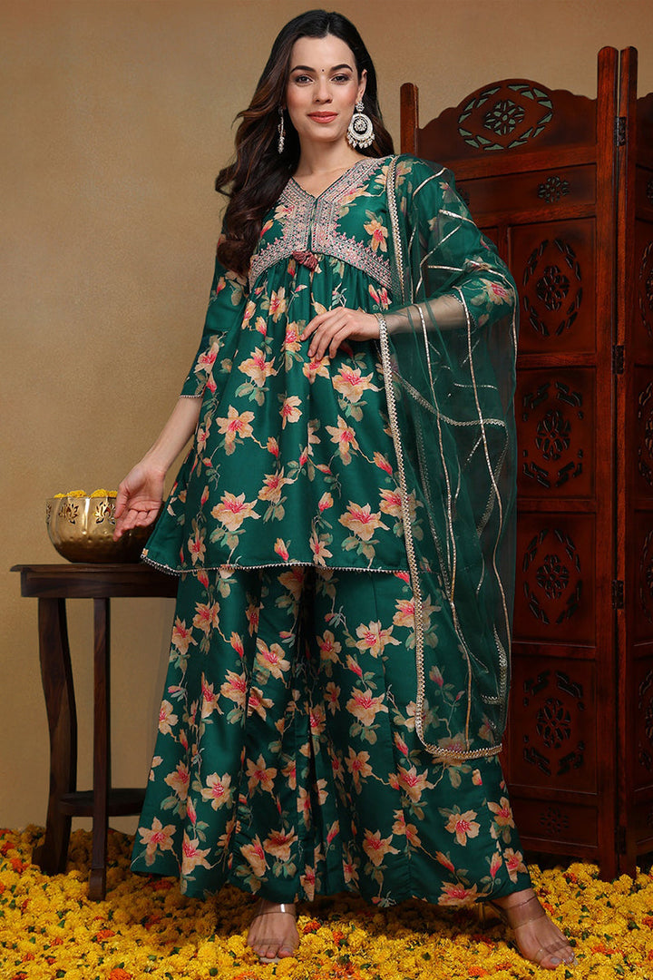 Green-Chanderi-Silk-Floral-A-Line-Sharar-Set